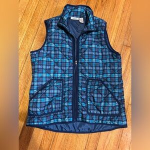 Fresh Plaid Zip Up Quilted Vest Sz L Hiking Outdoor Pockets Lightweight